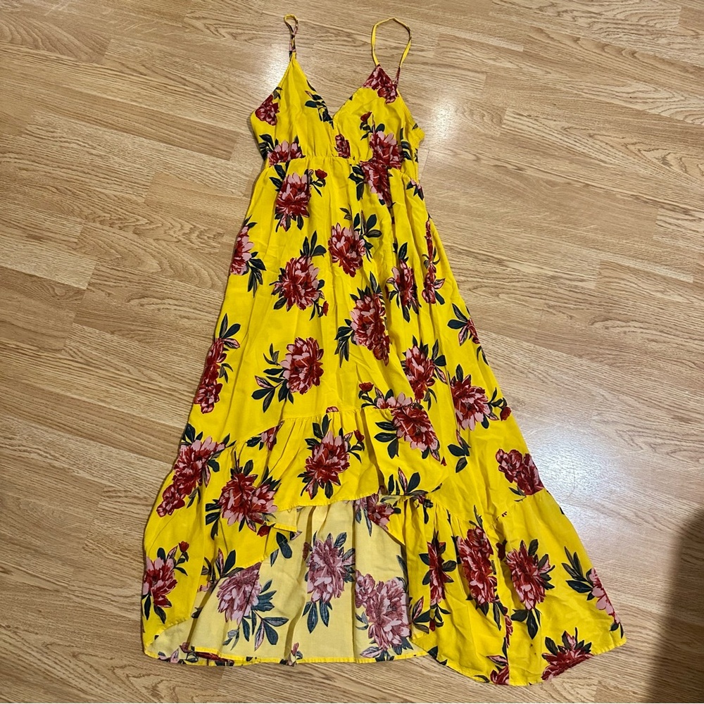 Yellow and Purple Spaghetti Strap Sundress Maxi
